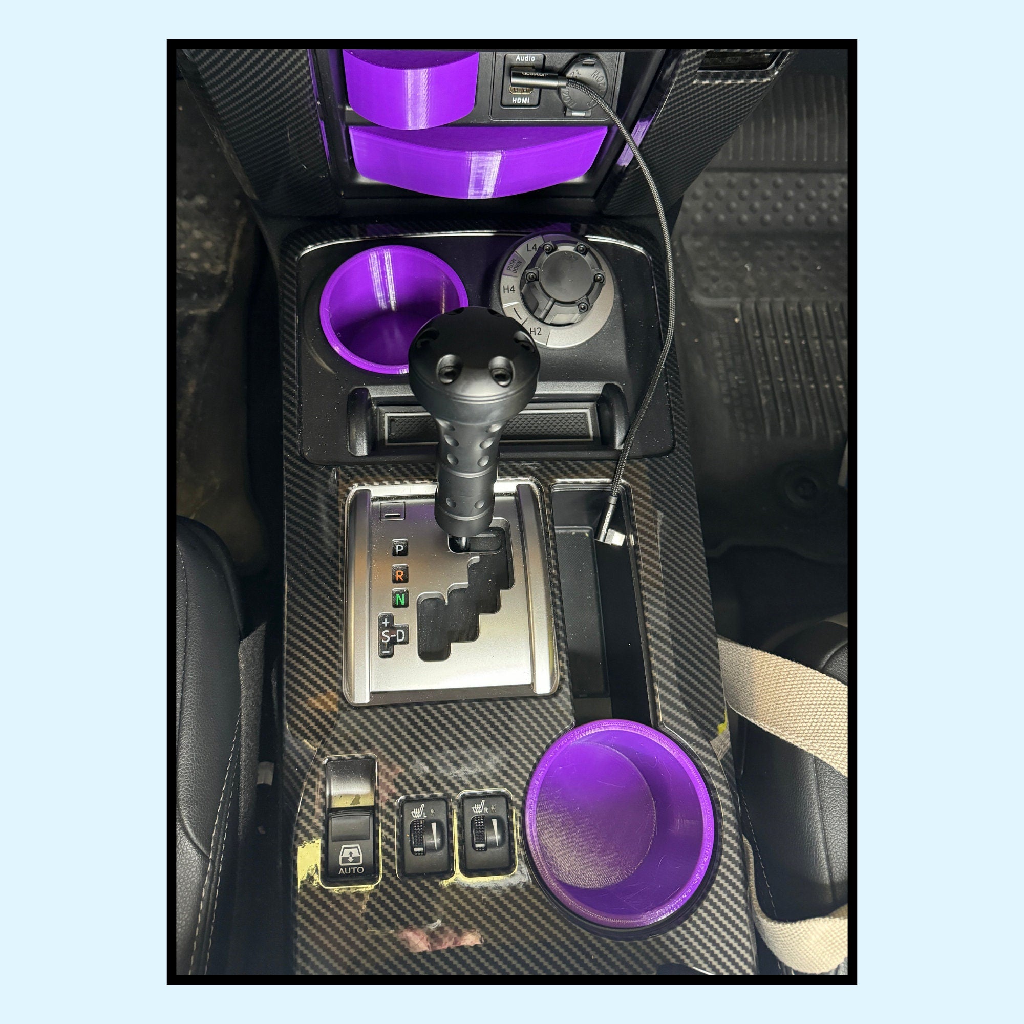 The cup holder liners in purple together with purple bowed drawers
