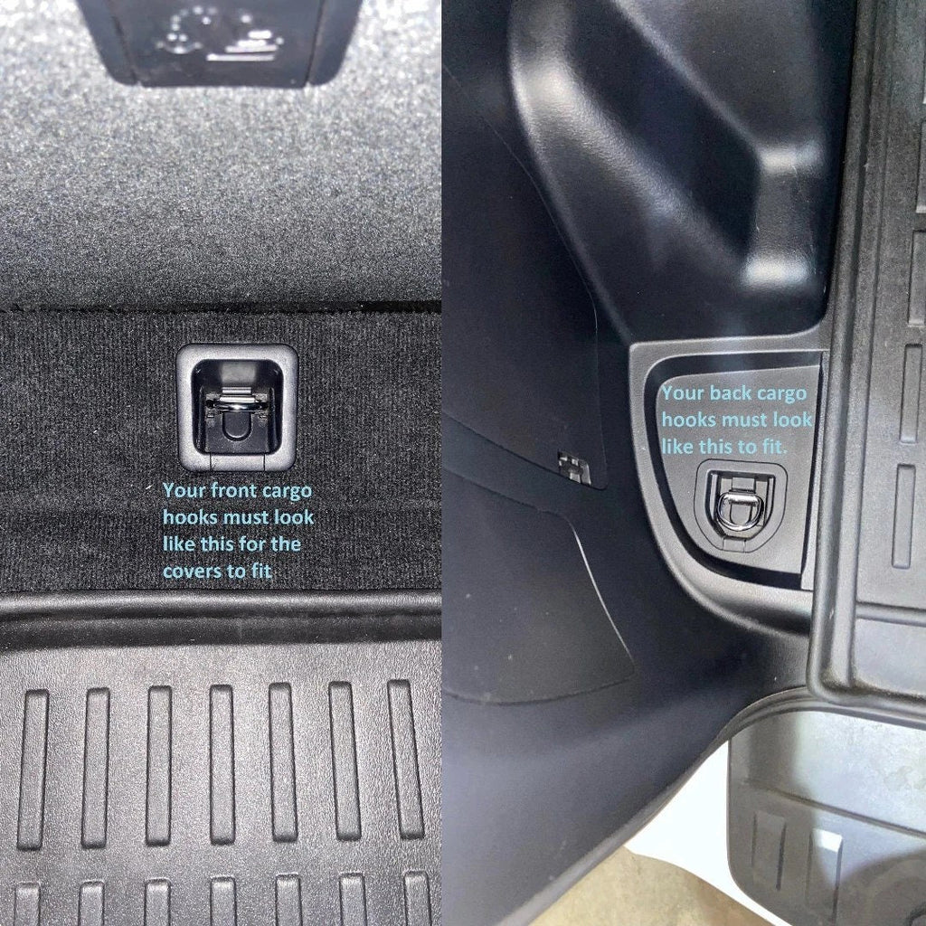 Showing the cargo hooks and how they should look for the covers to fit. If you have a third row back set your hooks will look different and not fit.