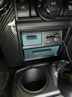 The image shows the burnt titanium faceplates on the drawers with blac2k handles. Shows both the upper and lower drawers.